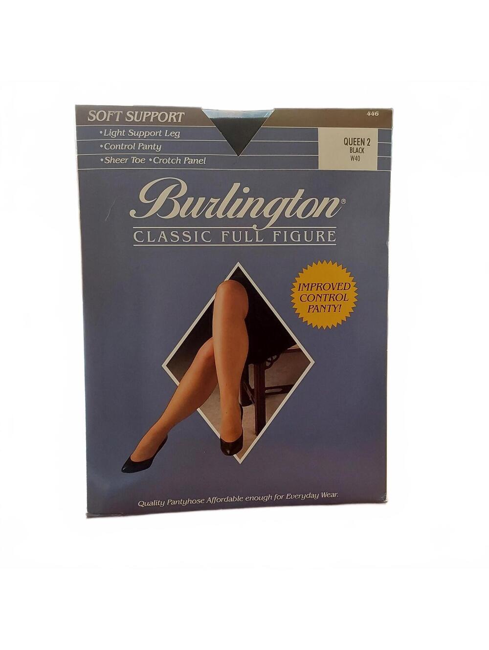 NWT Burlington Classic Full Figure Queen 2 Black Soft Support Pantyhose